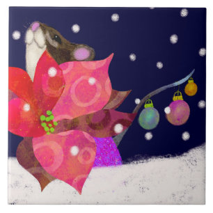 Winter Mouse Ceramic Kitchen Tile