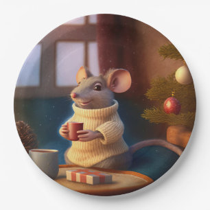 Winter Mouse with a cup Paper Plate