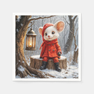Winter Mouse With Forest Lantern Napkin