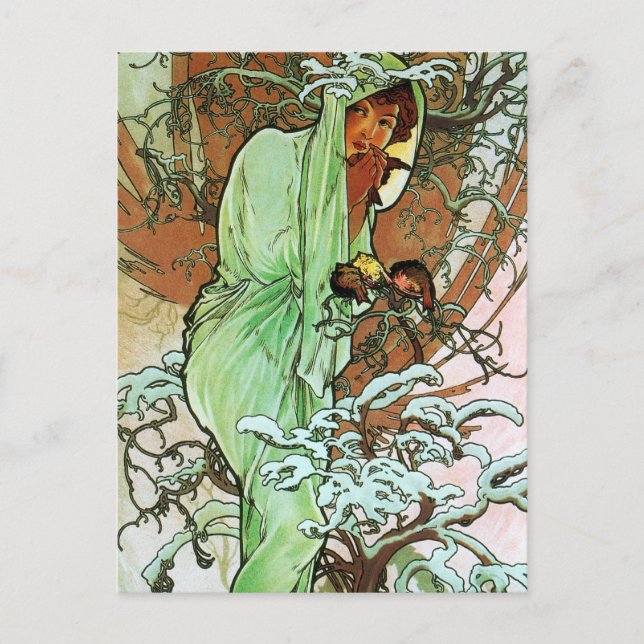 Winter, Mucha Postcard (Front)