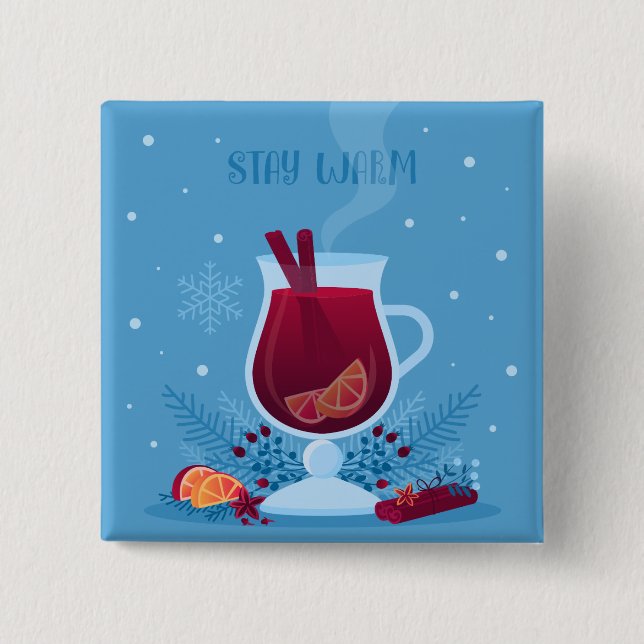 Winter Mulled Wine 2 Inch Square Button (Front)
