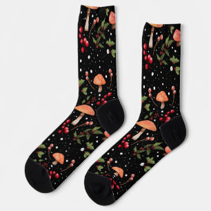 Winter Mushroom Cotagecore Christmas Pattern Socks