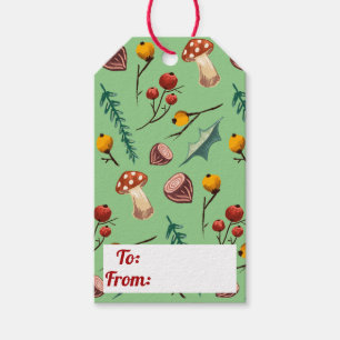 Winter Mushrooms & Rustic Foliage Christmas Gift Tags