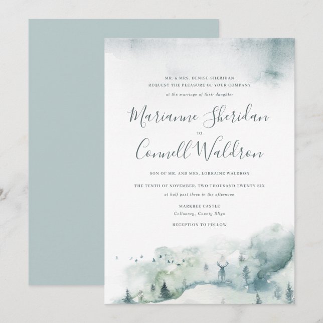 Winter Mystère II Formal Script Wedding Invitation (Front/Back)