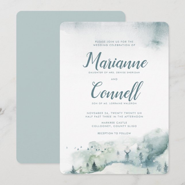 Winter Mystère III Informal Script Wedding Invitation (Front/Back)