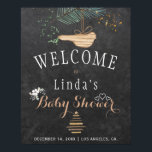 Winter nature chalkboard watercolor baby shower poster<br><div class="desc">Rustic elegant winter nature baby shower stylish welcome sign poster template on dark grey chalkboard featuring a pine tree bough with a wooden bird, a dried branches Christmas tree with star and watercolor splashes, white flowers and little hearts. You can choose to customize it further changing fonts and colours of...</div>