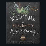 Winter nature chalkboard watercolor bridal shower poster<br><div class="desc">Rustic elegant and modern winter nature bridal shower stylish welcome sign poster template on dark grey chalkboard featuring pine tree boughs with wooden evergreen branches, a dried branches Christmas tree with star and watercolor splashes. You can choose to customize it further changing fonts and colours of lettering. ---- The poster...</div>