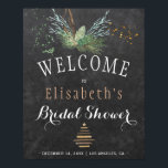 Winter nature chalkboard watercolor bridal shower poster<br><div class="desc">Rustic elegant and modern winter nature bridal shower stylish welcome sign poster template on dark grey chalkboard featuring pine tree boughs with wooden evergreen branches, a dried branches Christmas tree with star and watercolor splashes. You can choose to customize it further changing fonts and colours of lettering. ---- The poster...</div>