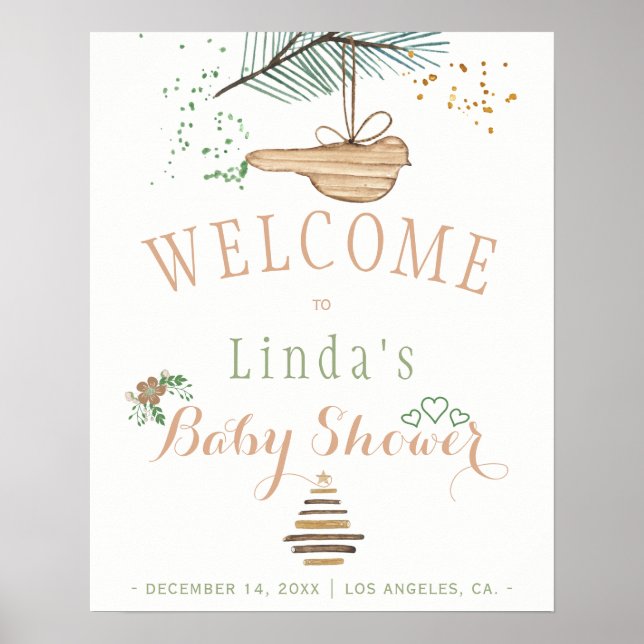Winter nature modern rustic watercolor baby shower poster (Front)