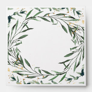 Winter Nature   Watercolor Gold Foliage Square Envelope