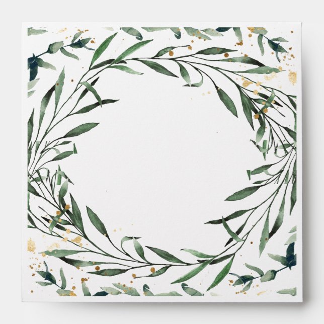 Winter Nature | Watercolor Gold Foliage Square Envelope (Front)