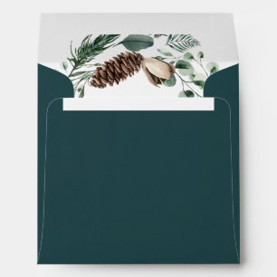 Winter Nature Watercolor Pine Cone Square Envelope