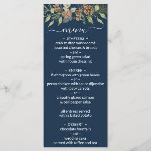 Winter Navy Blue Elegant Script Mariage Menu