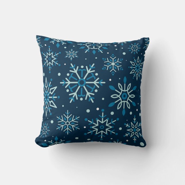 Winter Navy Blue White Snowflake Christmas Throw Pillow (Front)