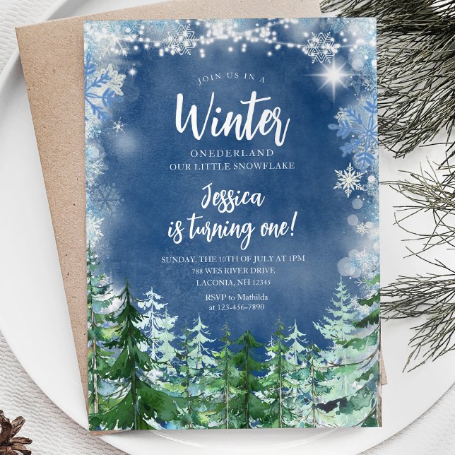Winter Navy Snowflakes Onederland 1st birthday Invitation (Creator Uploaded)