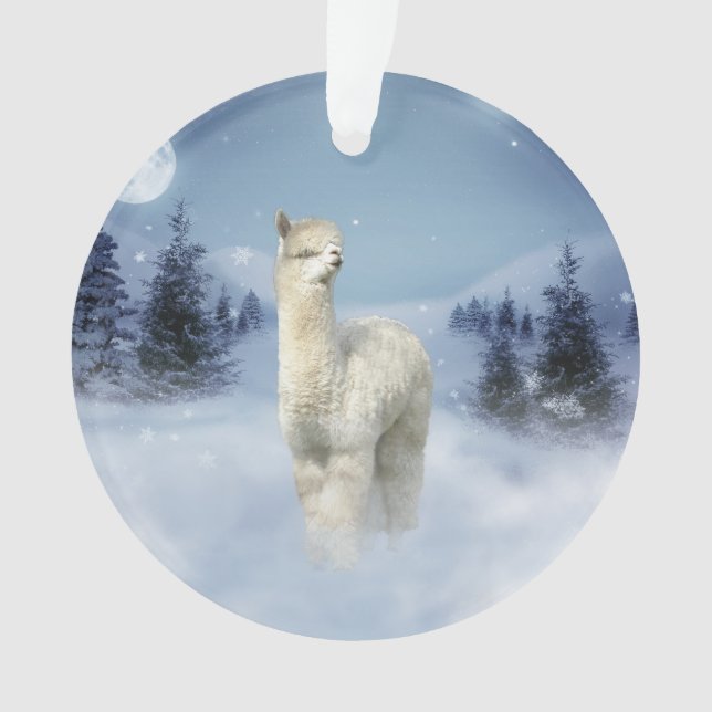 Winter Night Alpaca Christmas Ornament (Front)
