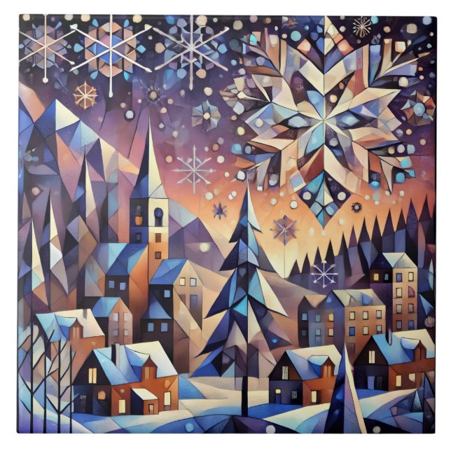 Winter Night Art Ceramic Tile (Front)