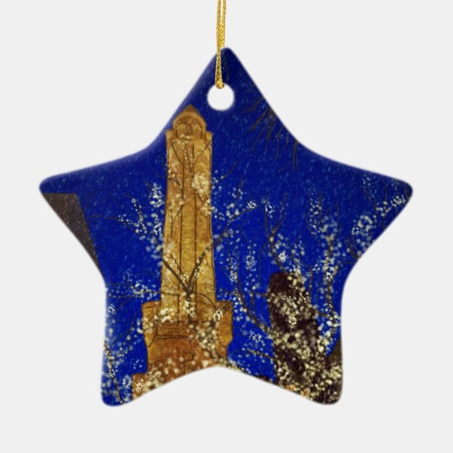 Winter Night at the Water Tower Ceramic Ornament (Front)