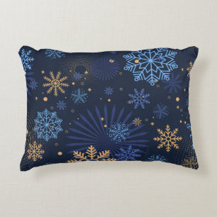 Winter Night: Blue Snowflake Pattern. Accent Pillow
