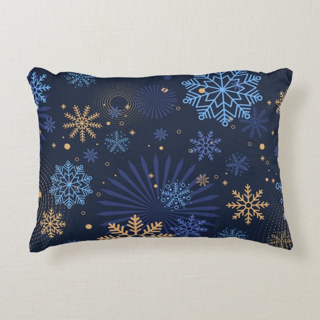 Winter Night: Blue Snowflake Pattern. Accent Pillow (Front)