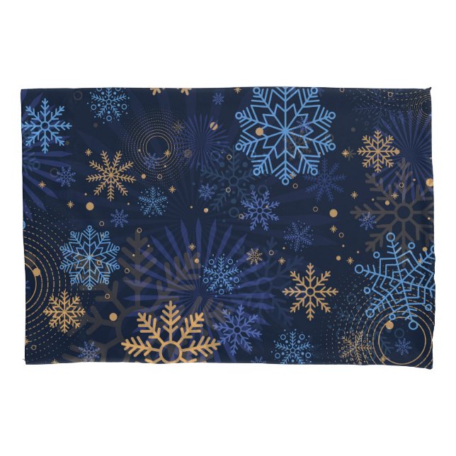 Winter Night: Blue Snowflake Pattern. Pillowcase (Front)