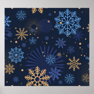 Winter Night: Blue Snowflake Pattern. Poster