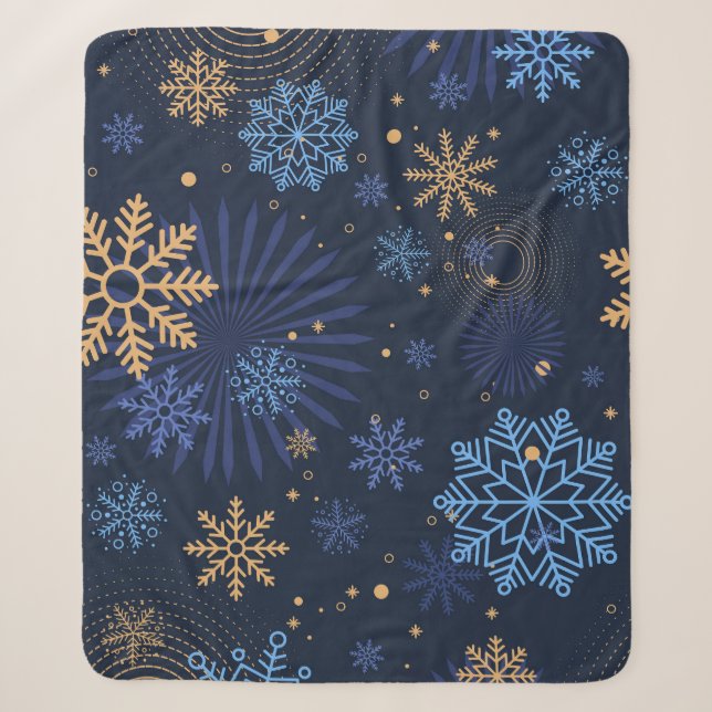 Winter Night: Blue Snowflake Pattern. Sherpa Blanket (Front)