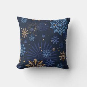 Winter Night: Blue Snowflake Pattern. Throw Pillow