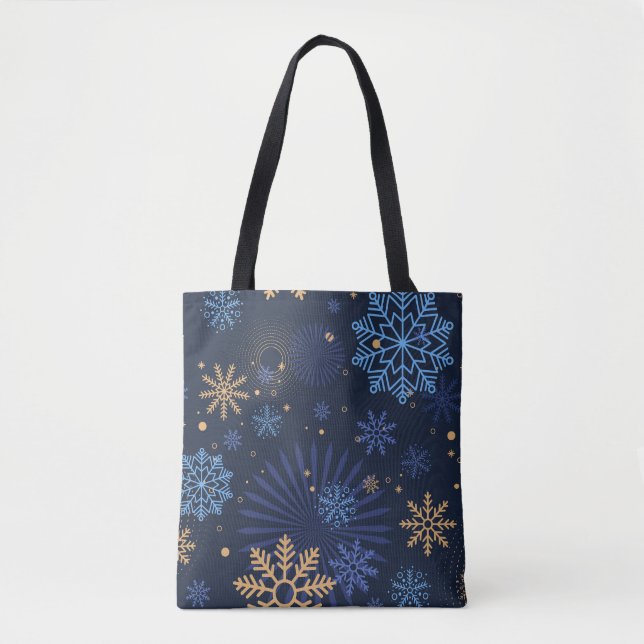 Winter Night: Blue Snowflake Pattern. Tote Bag (Front)