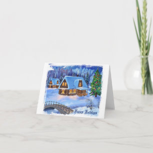 Winter Night Christmas Village Note Card