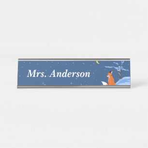 Winter Night Fox Desk Name Plate