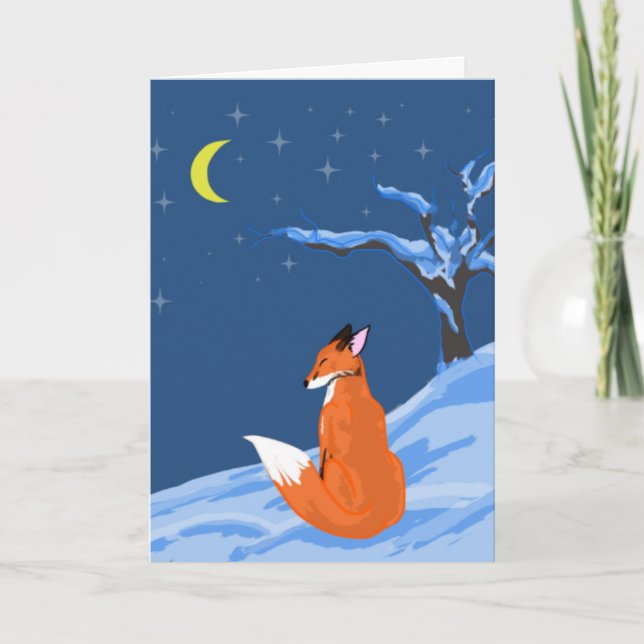 Winter Night Fox Greeting Card (Front)