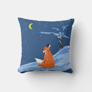 Winter Night Fox Throw Pillow