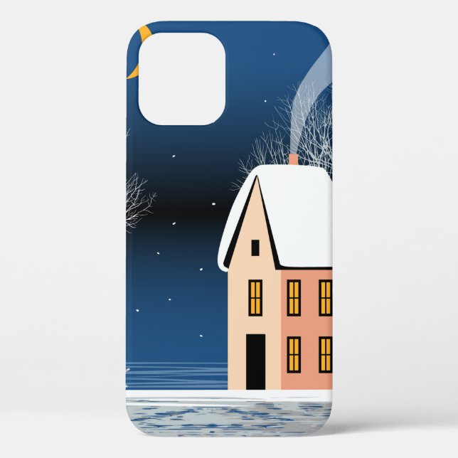 Winter night landscape. Cozy house, various trees, Case-Mate iPhone Case (Back)