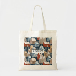 Winter Night Scandinavian Town Modern Rustic Homes Tote Bag
