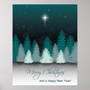 Winter Night with Star of Bethlehem - Poster Print