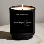 Winter Nights Candle Label | Minimalistic<br><div class="desc">Bring the cozy magic of the season to life with this Winter Nights candle label. Designed in a minimalist black-and-white style, this elegant sticker features notes of pine, cedarwood, clove, and amber—a rich blend that perfectly captures the warmth of winter evenings. Ideal for branding soy wax candles, holiday gifts, or...</div>