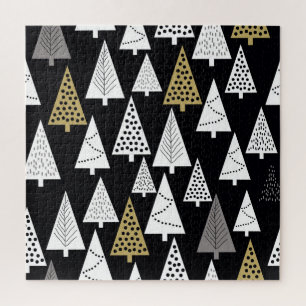 Winter Nights: Gold-Silver Trees. Jigsaw Puzzle
