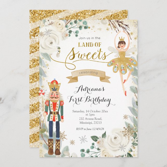 Winter Nutcracker Land of Sweets Birthday Invitati Invitation (Front/Back)