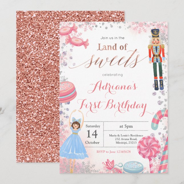 Winter Nutcracker Land of Sweets Birthday Invitation (Front/Back)