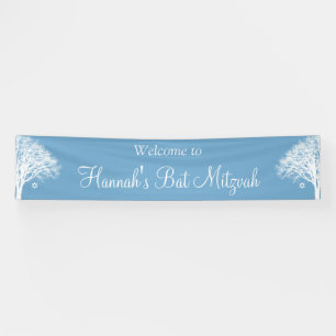 Winter Oak Tree Blue White Bat Mitzvah Banner