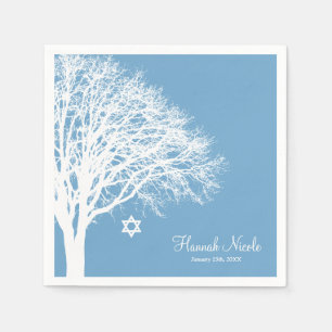 Winter Oak Tree Blue White Bat Mitzvah Custom Napkin