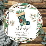 Winter Oh Baby Christmas Stocking Baby Shower Napkin<br><div class="desc">Winter Watercolor Hello Baby forest Christmas Cottage themed baby Shower. 
Great for Winter season. Let's build something unique for your baby shower party! Custom,  personalized,  editable download,  watercolor,  winter,   Christmas,  stocking,  holiday. whimsical illustration</div>