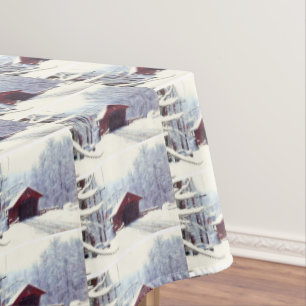 WINTER ON THE COVERED BRIDGE  TABLECLOTH