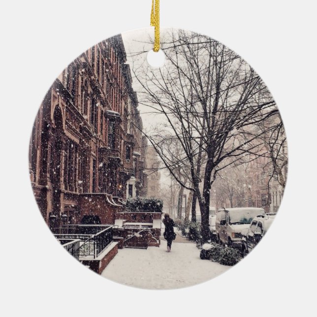Winter On The Upper West Side Ceramic Ornament (Back)