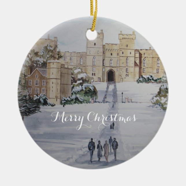 Winter on Windsor Castle Landscape Painting Ceramic Ornament (Front)