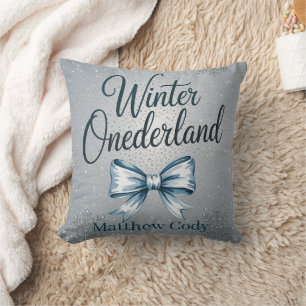 Winter Onderland Boys 1st. Birthday Party Gift Throw Pillow