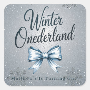 Winter Onderland Boys 1st. Birthday Party Square Sticker