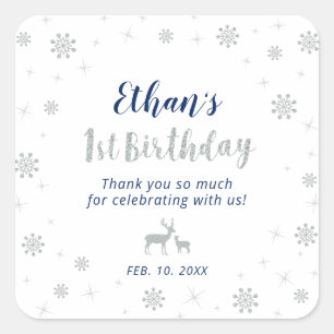 Winter onderland, Custom Silver Navy 1st Birthday Square Sticker