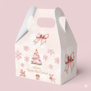 Winter Onderland Girl 1st Birthday Pink Snowflake Favor Box